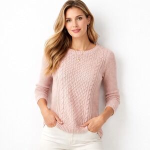 Talbots Womens Petites M Cable Knit Cotton Sweater Pink Preppy Soft Girl Classic